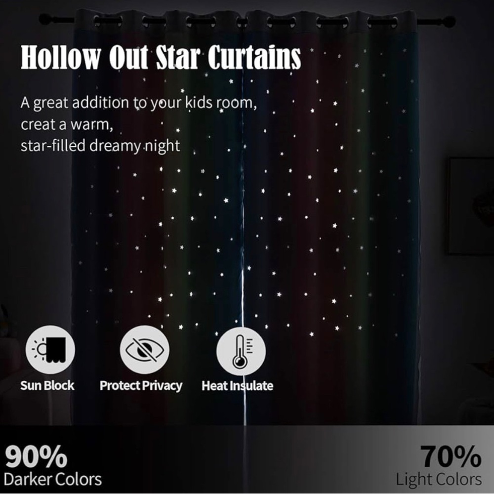 Rainbow Curtains With Colorful Star Cut-Out And Room Darkening - Picture 6 of 10